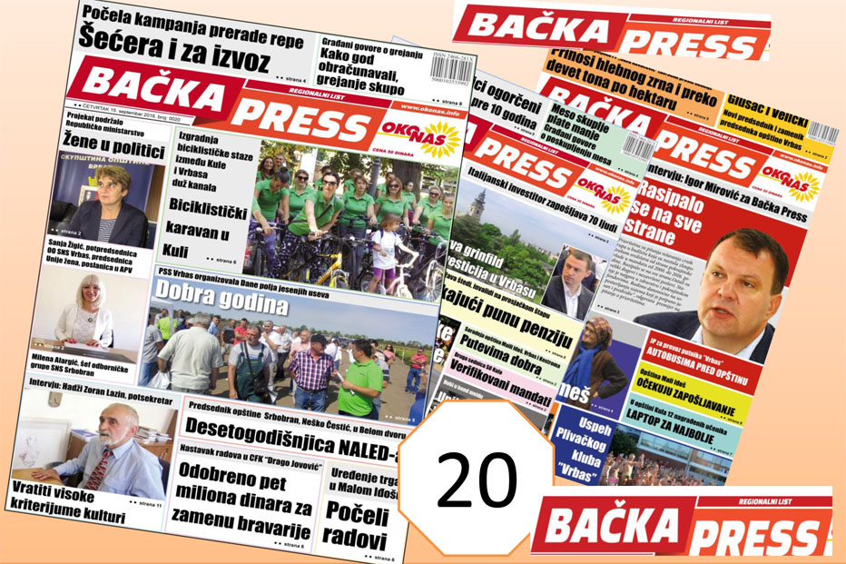 Jubilarni, 20. broj regionalnih novina Bačka Press na kioscima