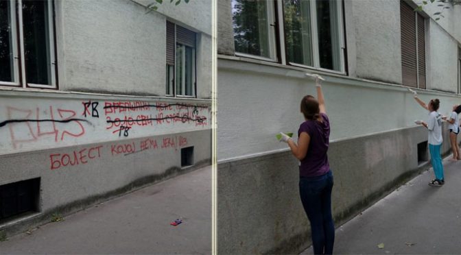 Ekolozi opet okrečili grafite na zgradi Centra za socijalni rad