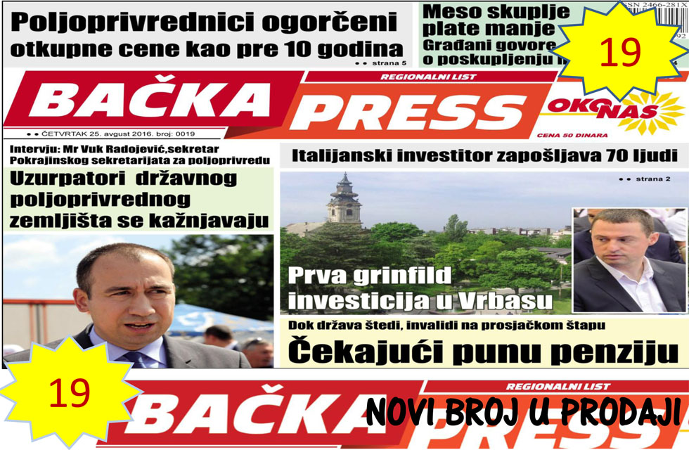 Novo izdanje regionalnog lista Bačka Press – 19. broj